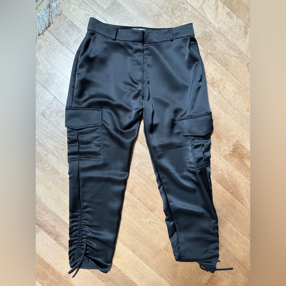 Black Satin Cargo Pants